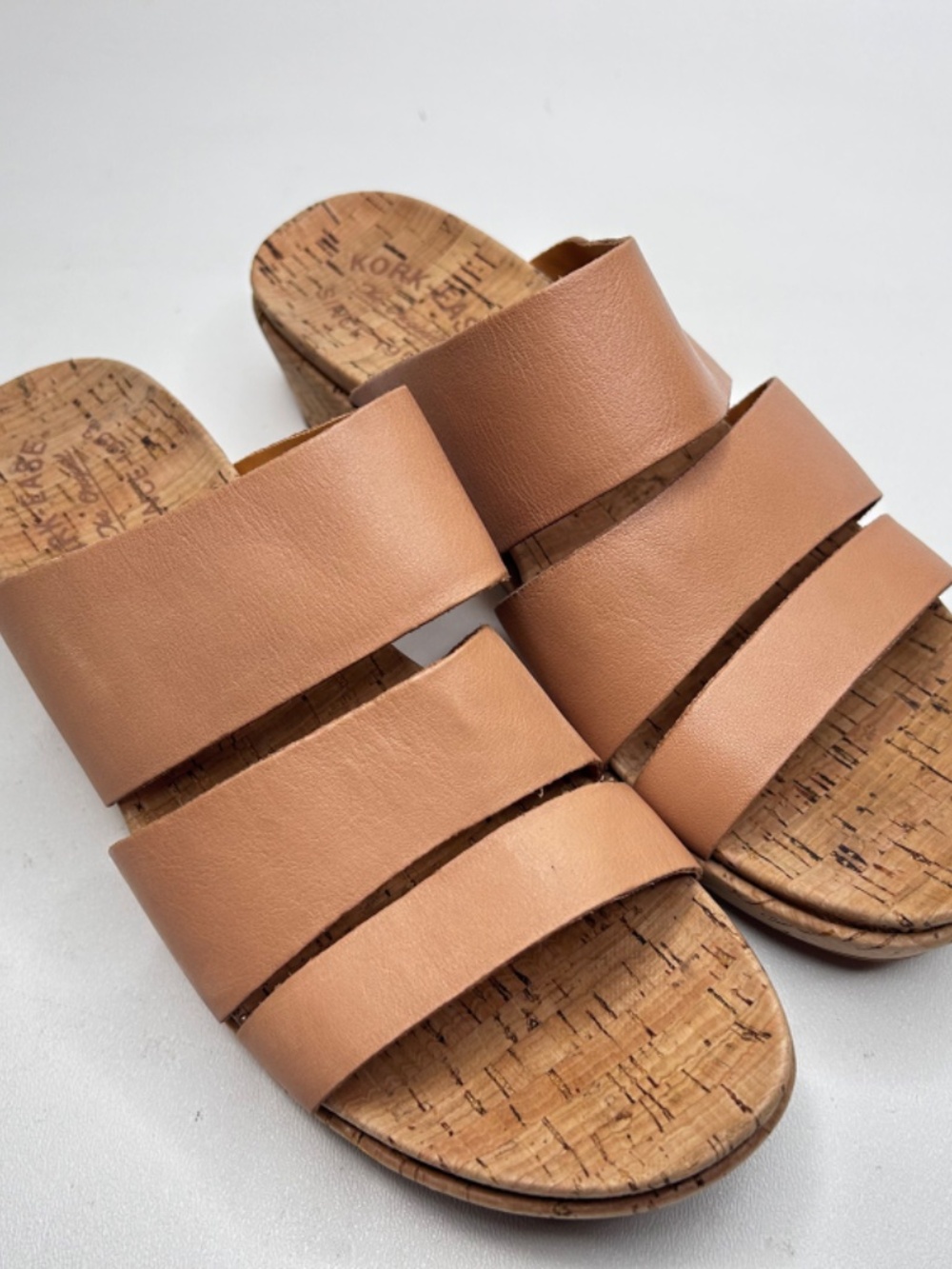 KORK-EASE Menzie Sandal Slide Women 8M Beige Tan Leather Cork Wedge Strappy